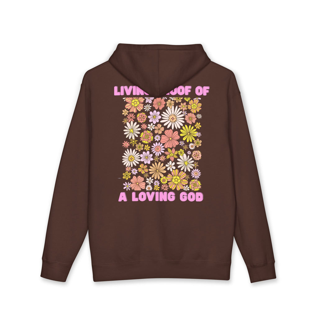 "Living Proof of a Loving God" Floral Design Hoodie - White Cross