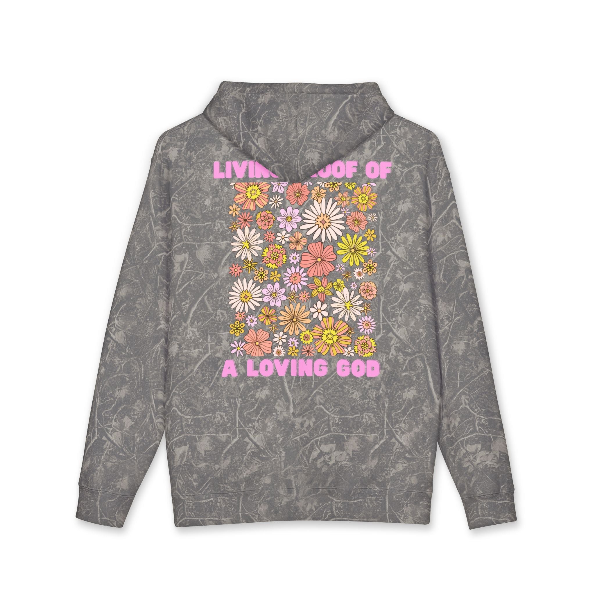 "Living Proof of a Loving God" Floral Design Hoodie - White Cross