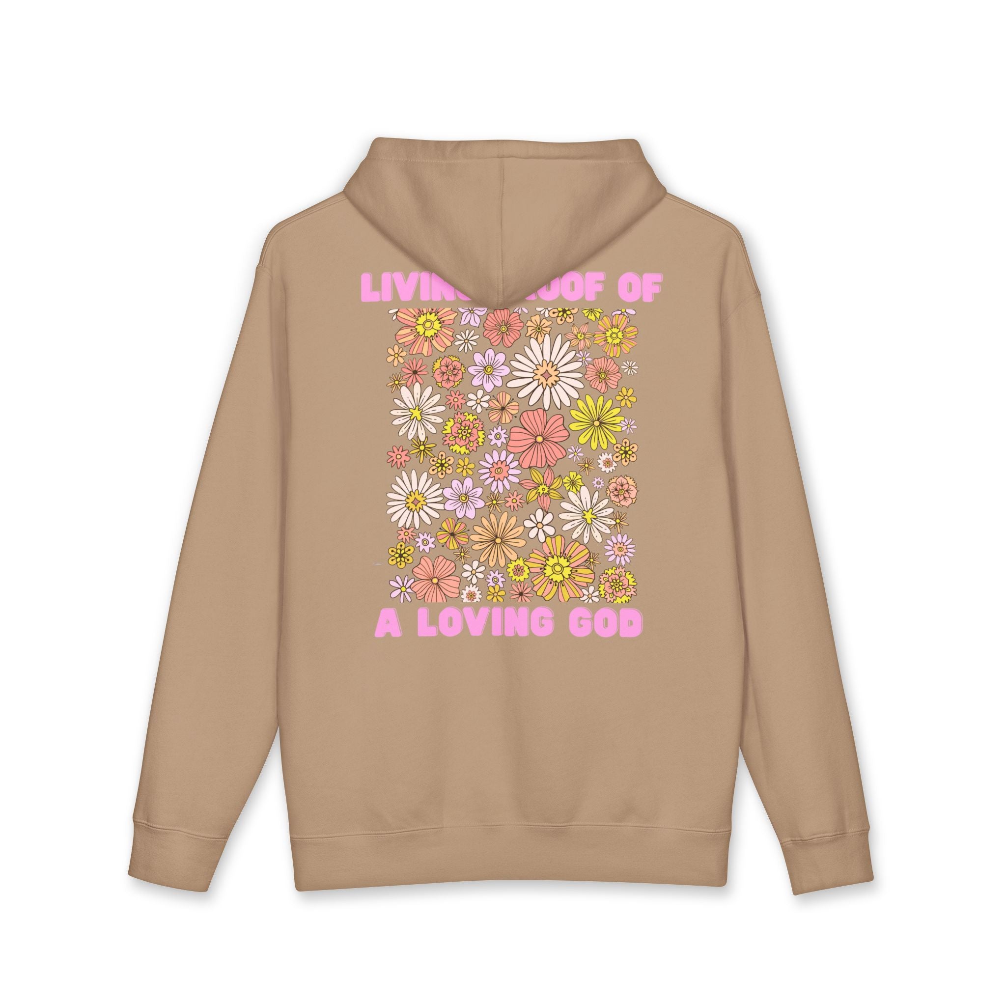 "Living Proof of a Loving God" Floral Design Hoodie - White Cross