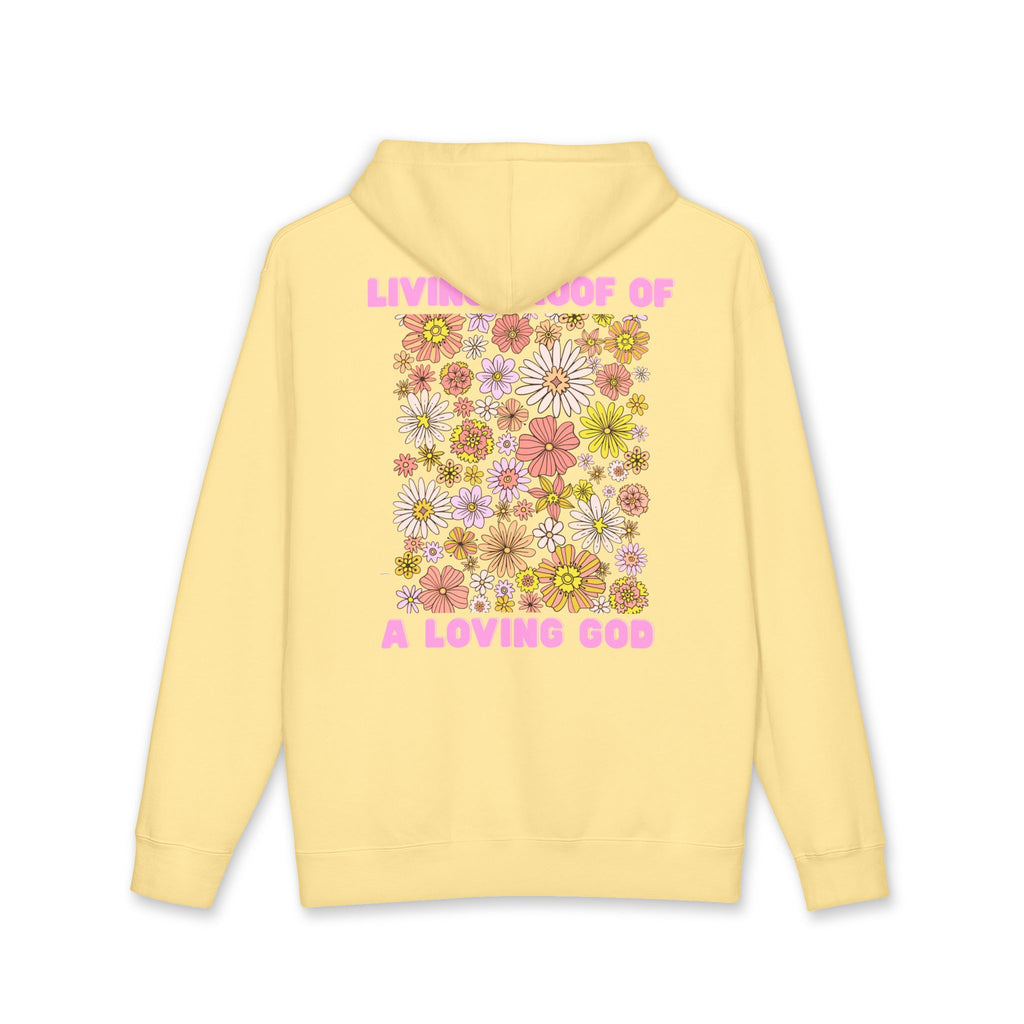 "Living Proof of a Loving God" Floral Design Hoodie - White Cross