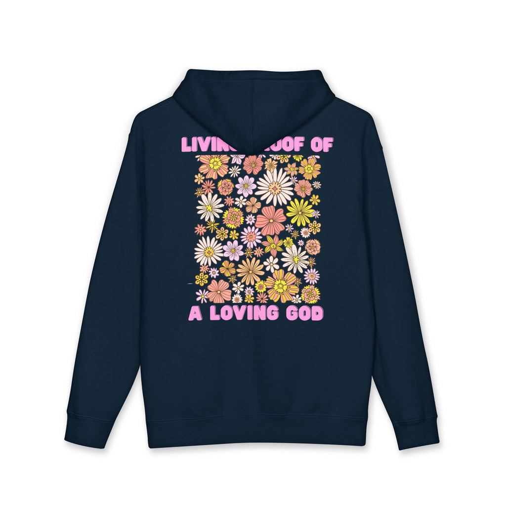 "Living Proof of a Loving God" Floral Design Hoodie - White Cross