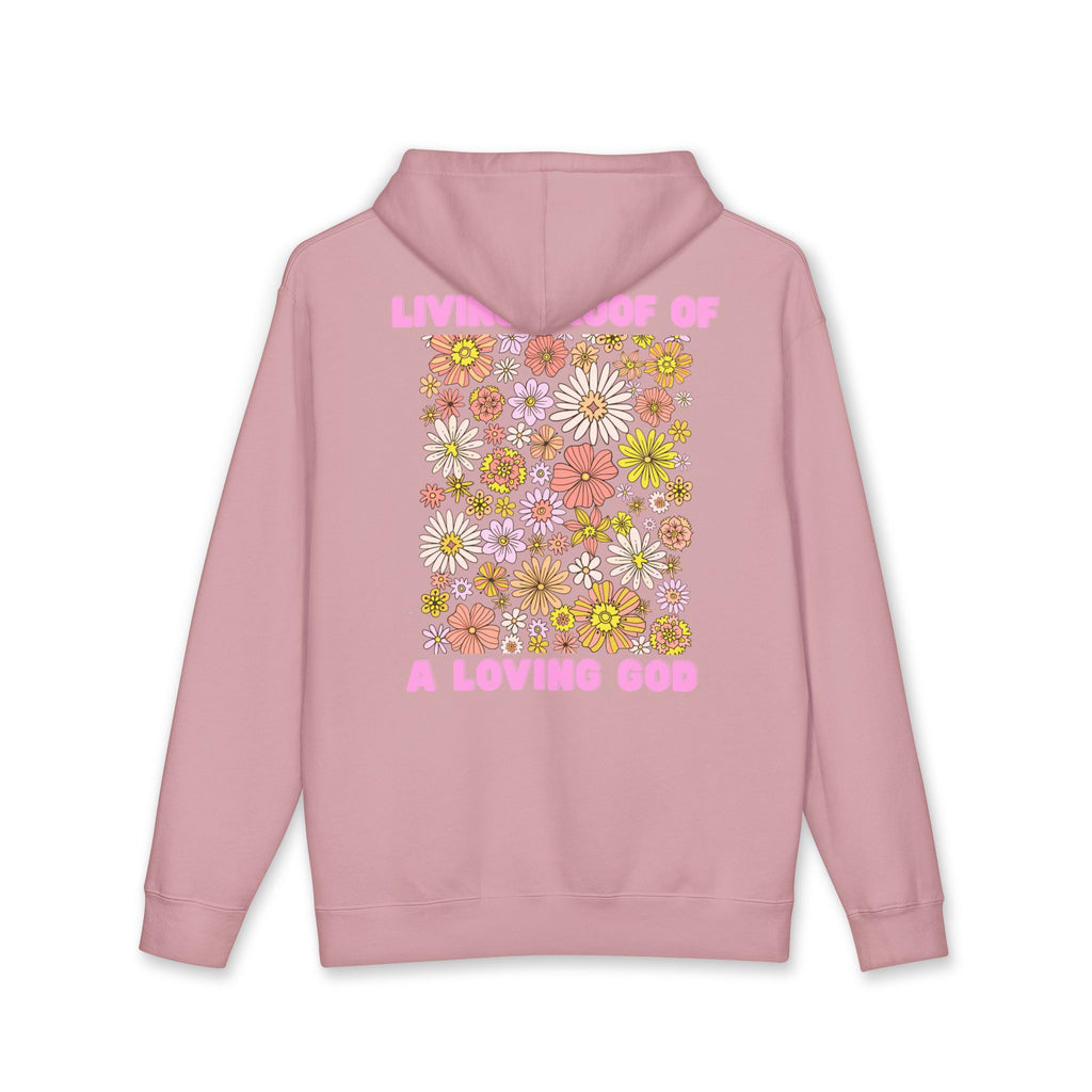 "Living Proof of a Loving God" Floral Design Hoodie - White Cross