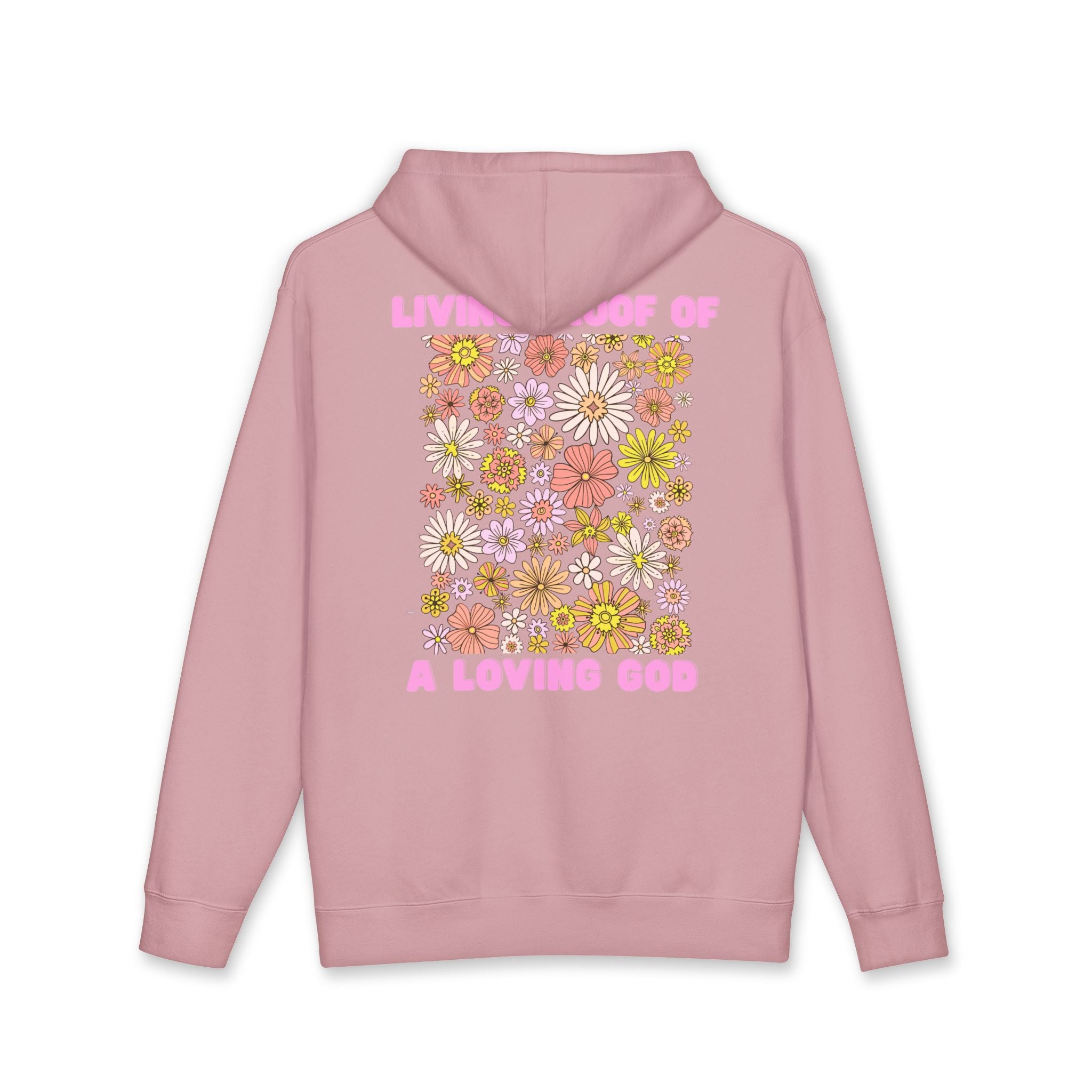 "Living Proof of a Loving God" Floral Design Hoodie - White Cross
