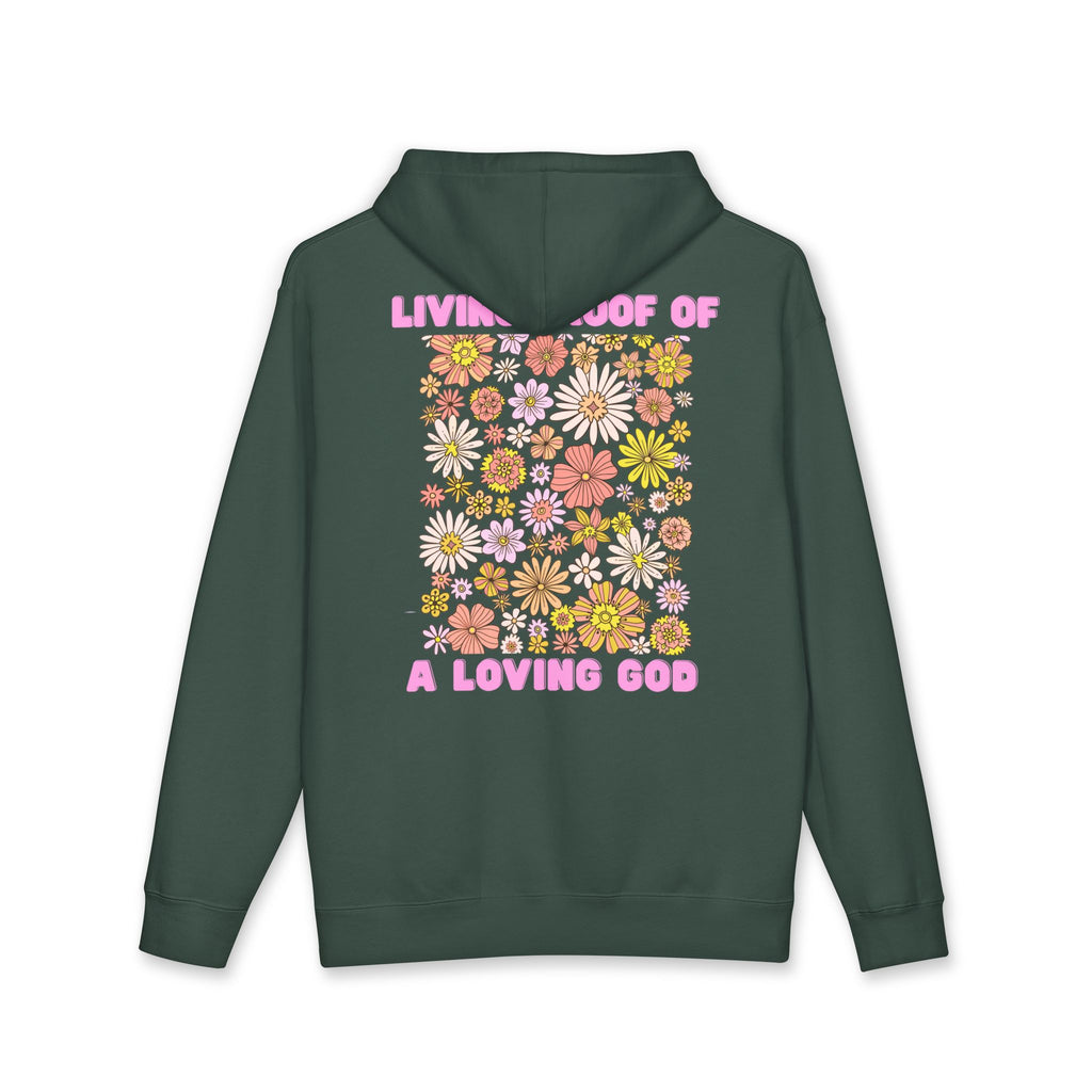"Living Proof of a Loving God" Floral Design Hoodie - White Cross