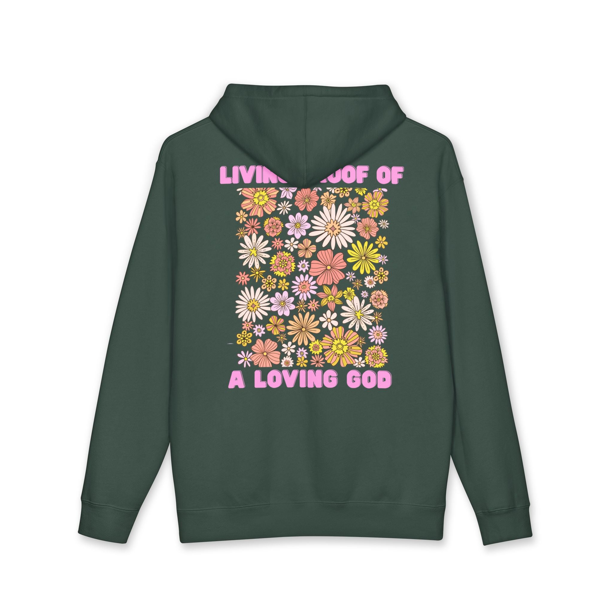 "Living Proof of a Loving God" Floral Design Hoodie - White Cross
